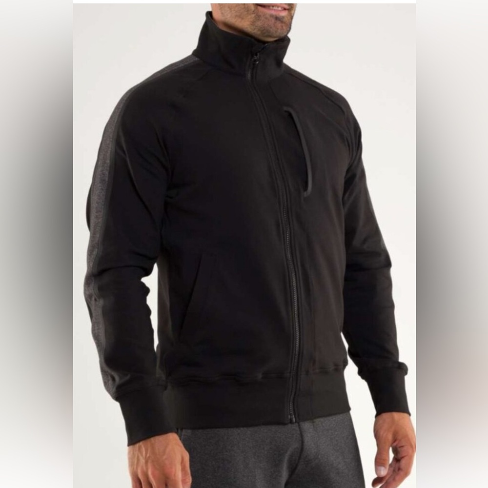 Lululemon Men’s Full Zip Black Herringbone Trim Track Jacket Size Large EUC